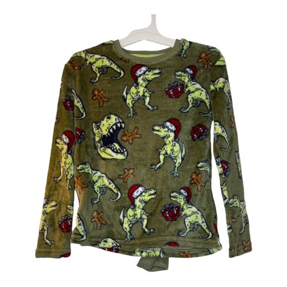 Cat & Jack New Santa T-rex Olive Garden Fleece Jogger Pajamas Size M (8) - Picture 1 of 4
